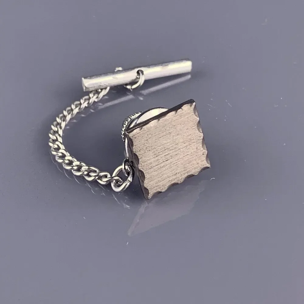 Square Dark Gray Black Tie Tack Pin Simple Matte Brushed Finish Vintage